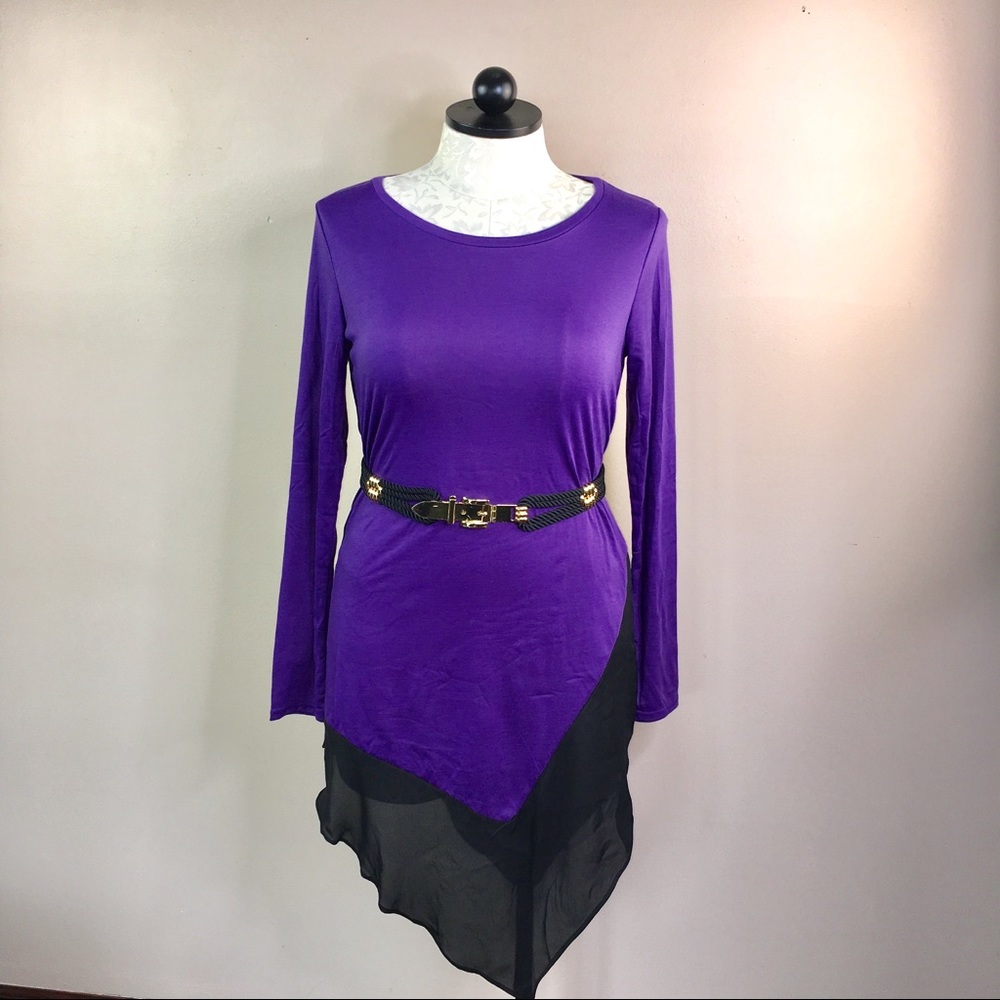 Purple Black Long Sleeve Dress Sheer Bottom XL